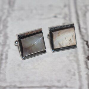 🤎✨ Vintage Silver & Brown Shell Cufflinks by Dante (.75")